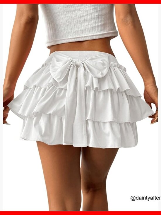 Dresses & Skirts - Polyester Blend Bow Back Mini Skirt with Layered Ruffle Hem